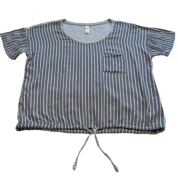 Lole Kimberly Mirtillo Textured Stripes T-Shirt With Drawstring - Size Medium - Picture 4 of 9